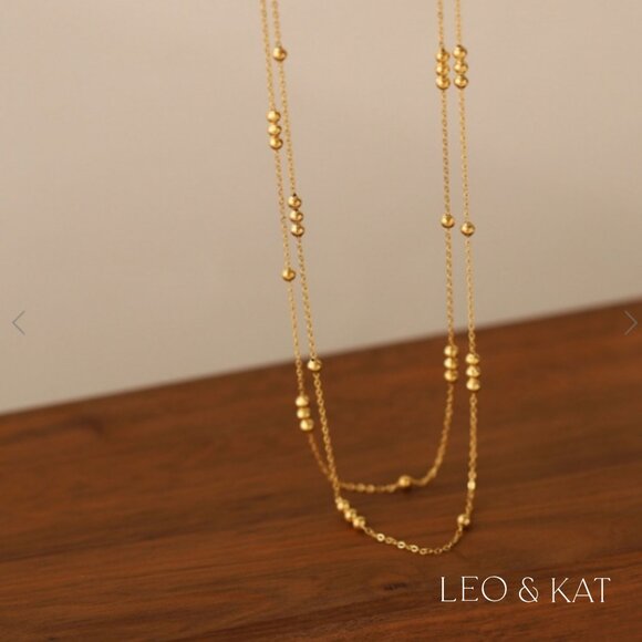 Double Layer Gold Ball Chain Necklaces. Stainless Steel. #2030 - Picture 3 of 5